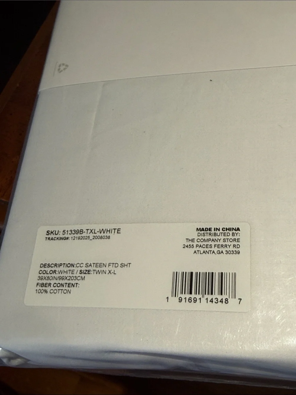 The Company Store White Sateen Twin XL Fitted Sheet College Dorm